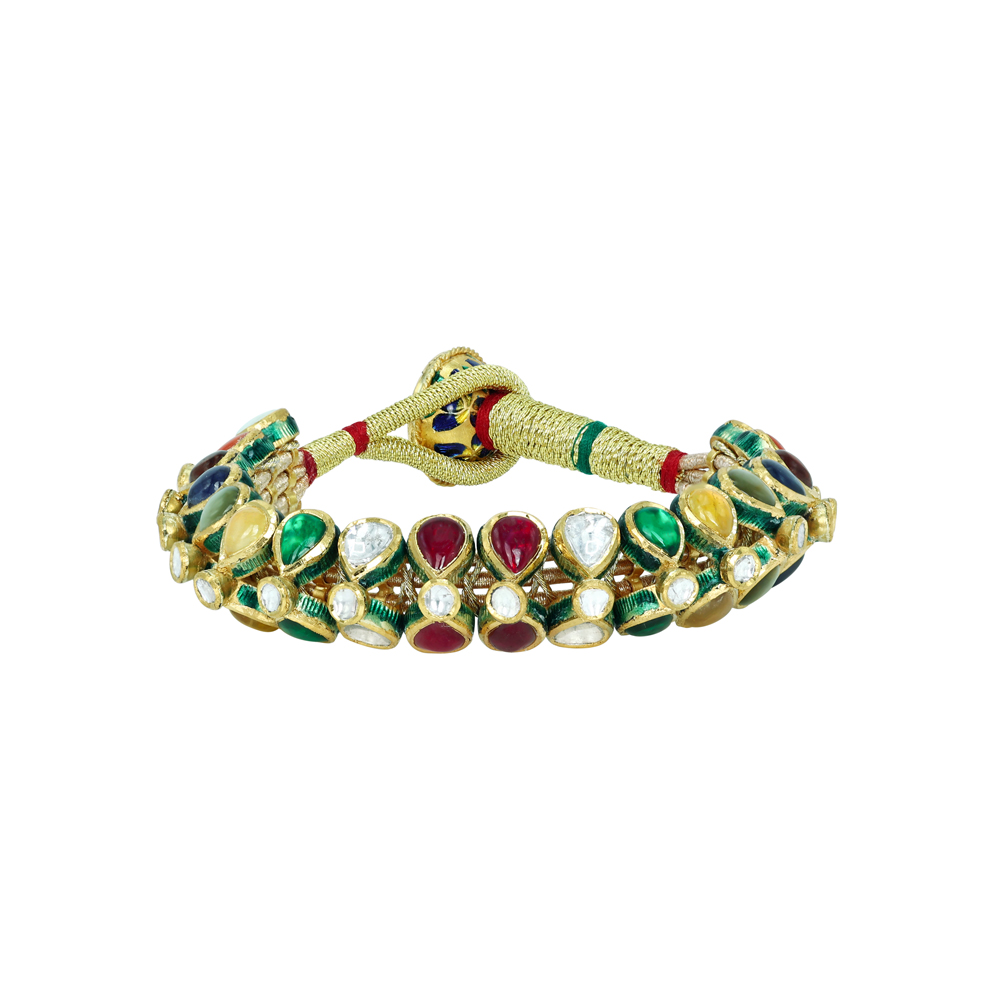 Navratna Gemstone Bracelet with Adjustable Tie